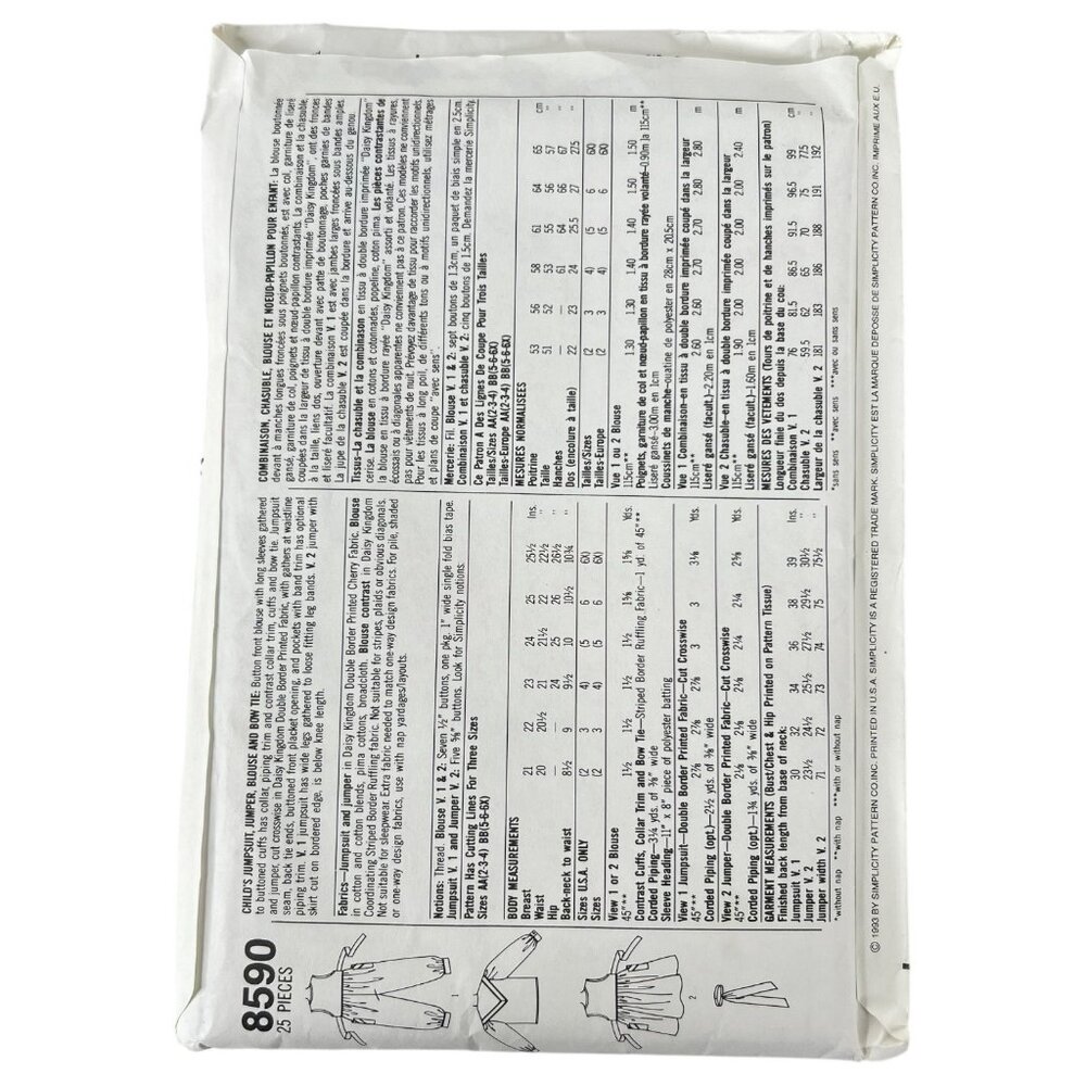 Simplicity 8590 Daisy Kingdom Sewing Pattern Girl Dress Jumpsuit Size AA 2 3 4 - Picture 3 of 7